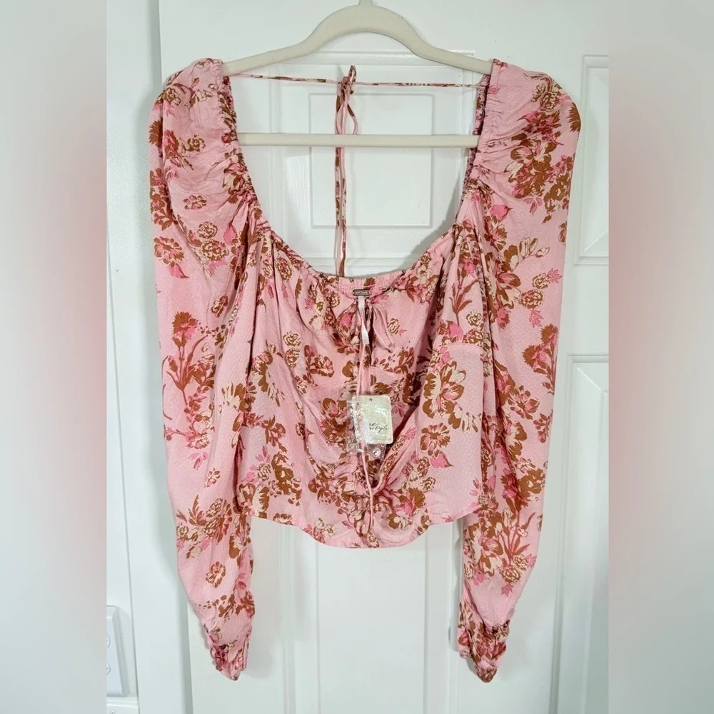 New Free People Hilary Pink Floral Top